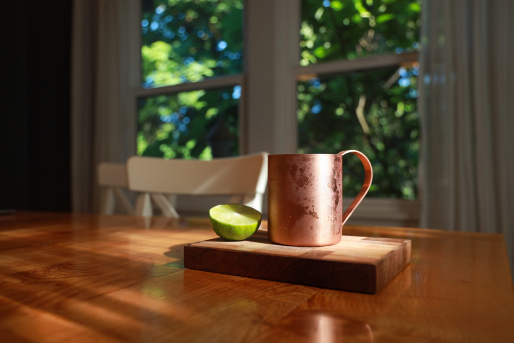 Moscow Mule Cocktail in a copper mug.
