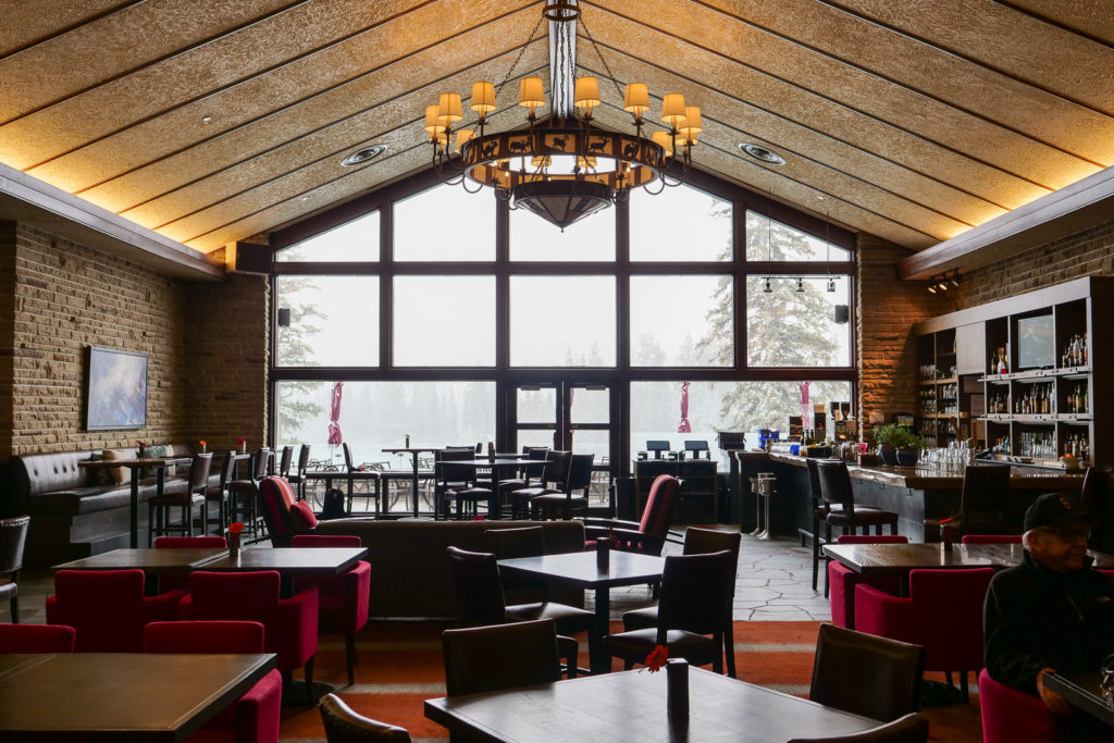 The view from the Gastropub in the lobby at the Jasper Park Lodge.