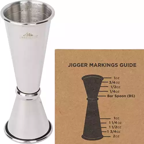 Viski Japanese Style Double Jigger for Cocktails, bar kit Essential, 1oz  and 2oz with Interior Measurements, Stainless Steel